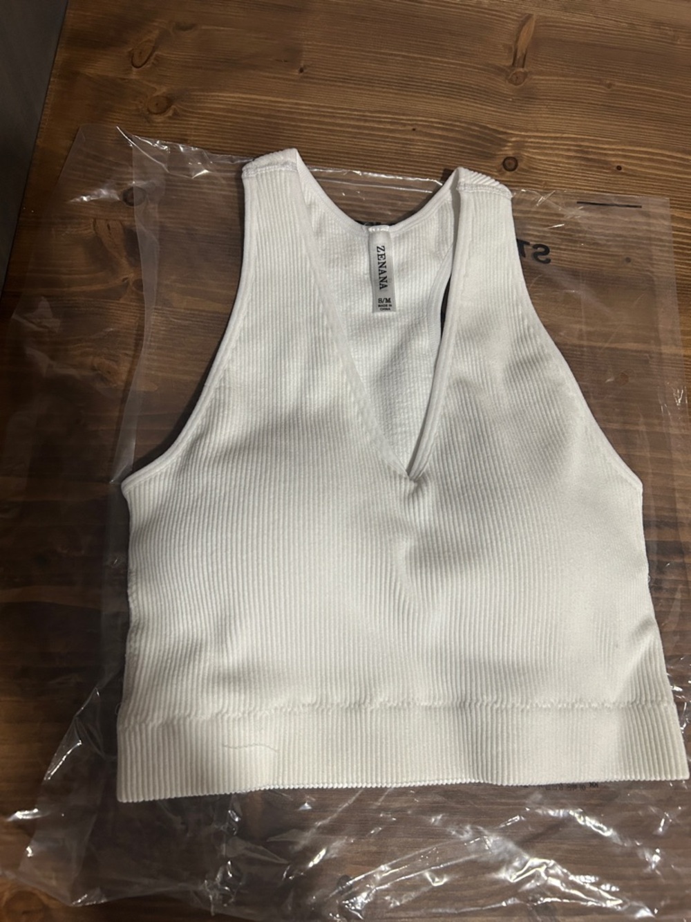 Zenana Ribbed V-Neck Brami / cropped tank top. New in package size S/M